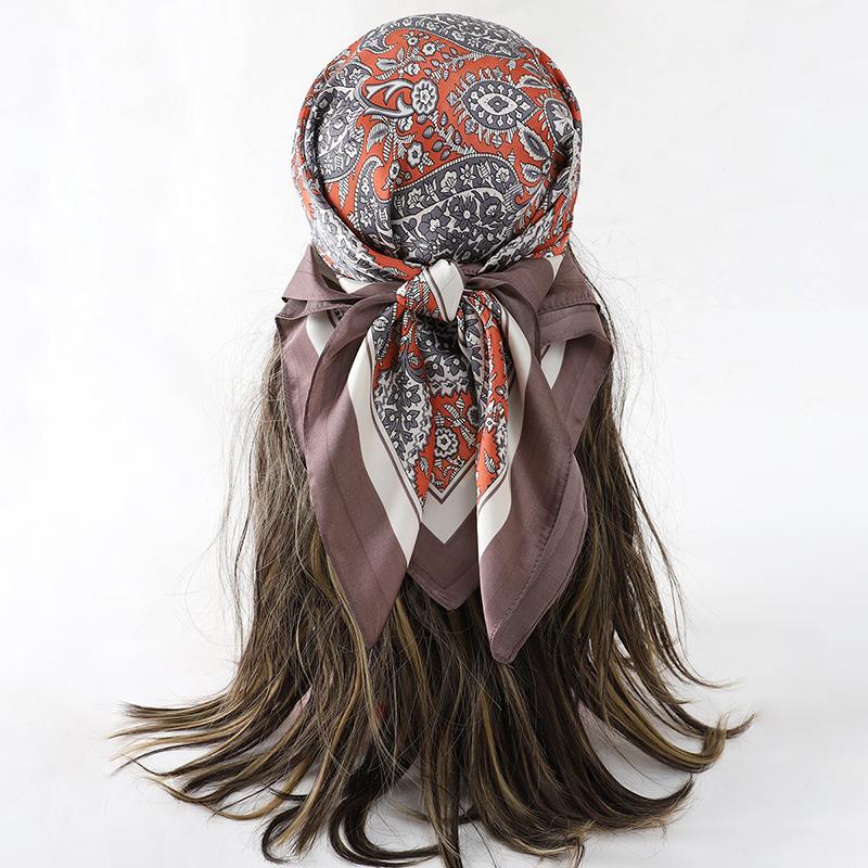 Bohemian Style Floral Print Women’s Square Silk Scarf Satin Head Wrap Tropical Leaf Flower Design Scarves Bandana Hijab