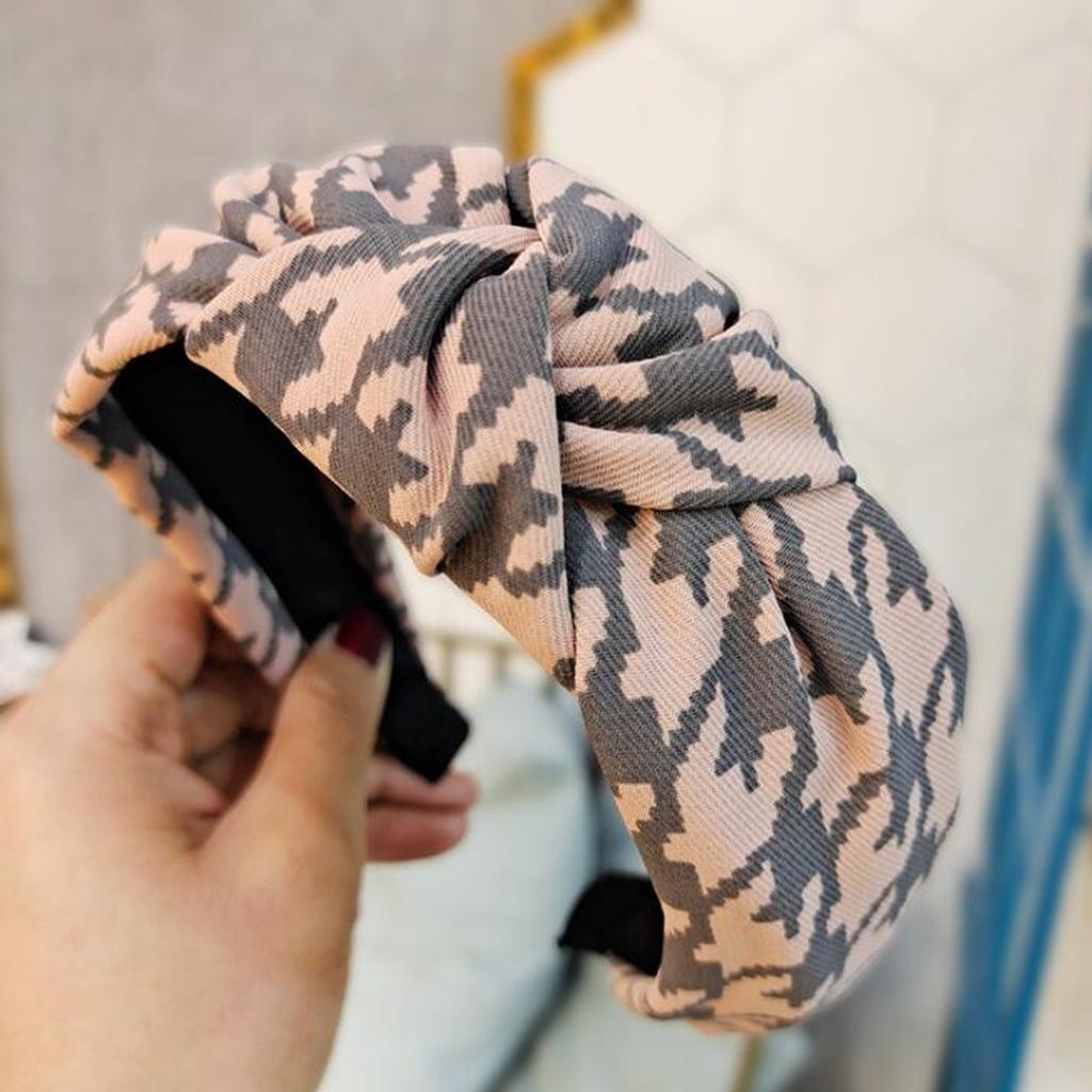 PROLY Neues Klassisches Hahnentritt-Stirnband Weicher Knoten in der Mitte Haarband Winter Warm Turban Kopfbedeckung Erwachsene Haaraccessoires