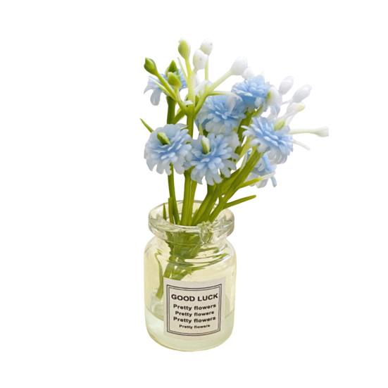 Mini Flower Vase Refrigerator Magnet with Fake Flower 3D Miniature Plants Vase Fridge Magnet Home Office Kitchen Decoration синий