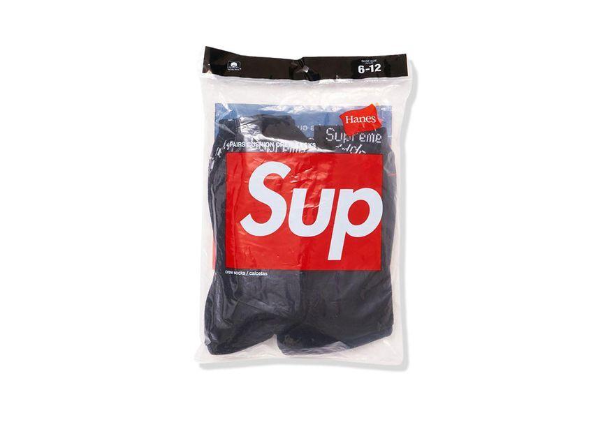 Supreme Hanes Crew Socks (4 Pack) Black One-Size