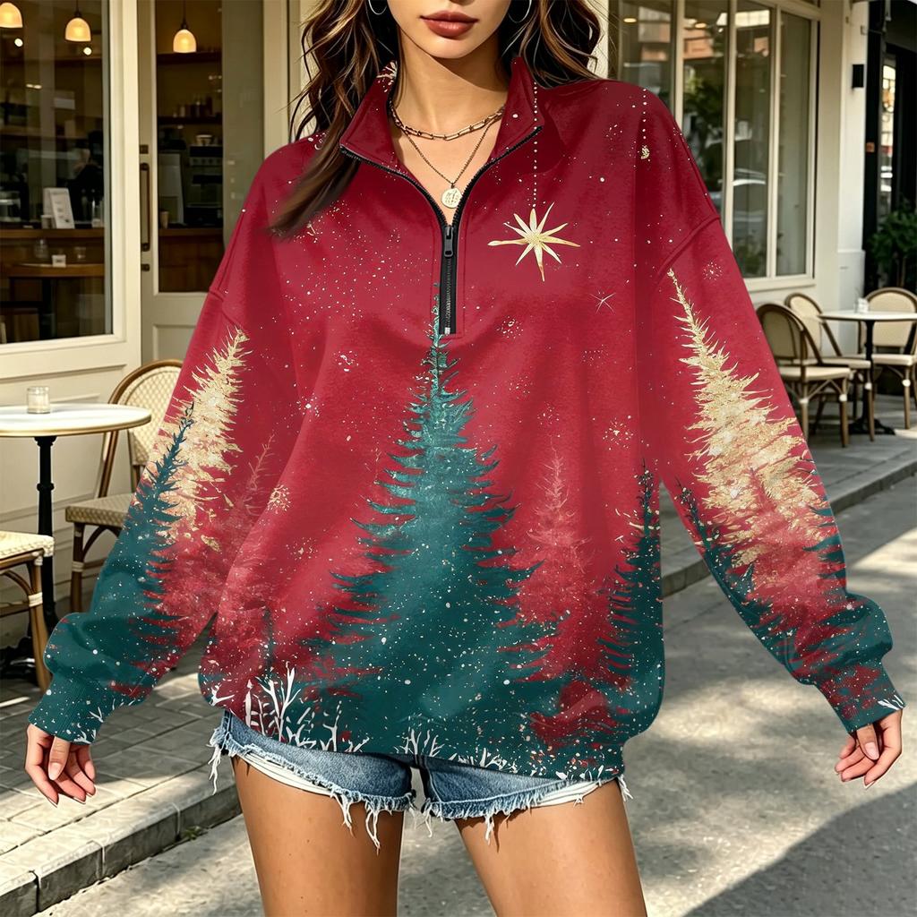 Women's Printed Half-Zip Sweatshirt Lightweight Casual Pullover for Everyday Wear