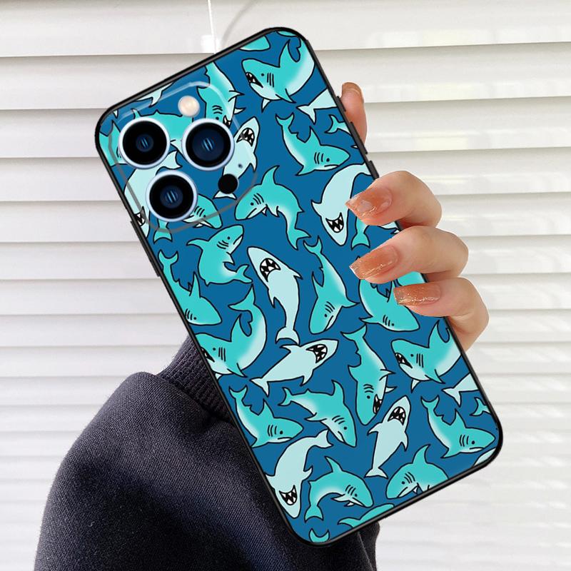 Cartoon Sharks Phone Case For iPhone 17 16 15 14 13 12 11 Pro Max mini 15 16 Plus 16e 17 Air Cover Fundas
