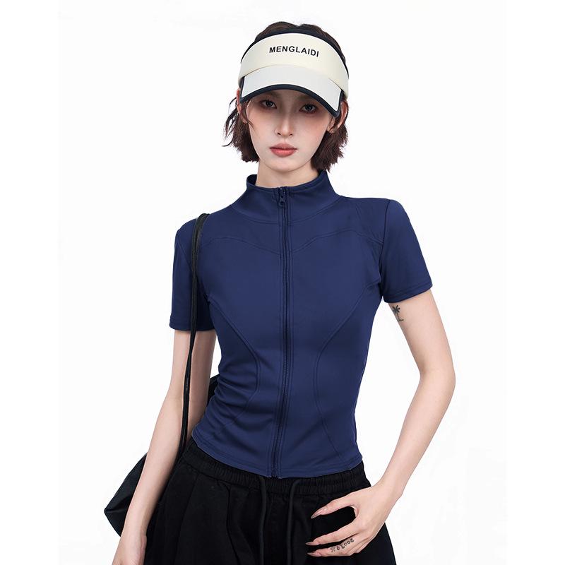 

Женский быстросохнущий серый топ для йоги: Футболка с коротким рукавом, полувысоким воротником, облегающего кроя, слим-фит, с эффектом похудения талии, с прямой линией плеча, летняя L