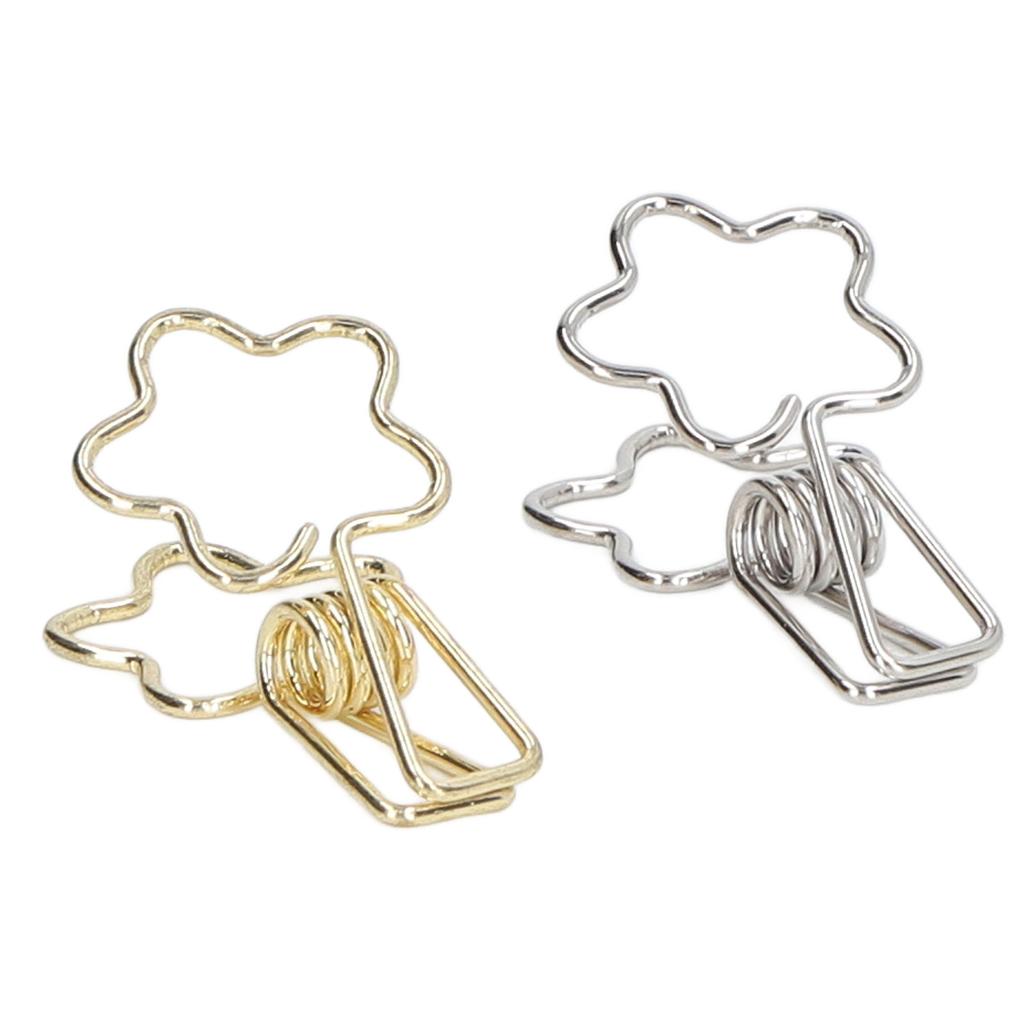 100pcs Binder Clips Gold Silver Flower Shape Metal Hollowed Long Tail Clips Paper Clamps for Office Document