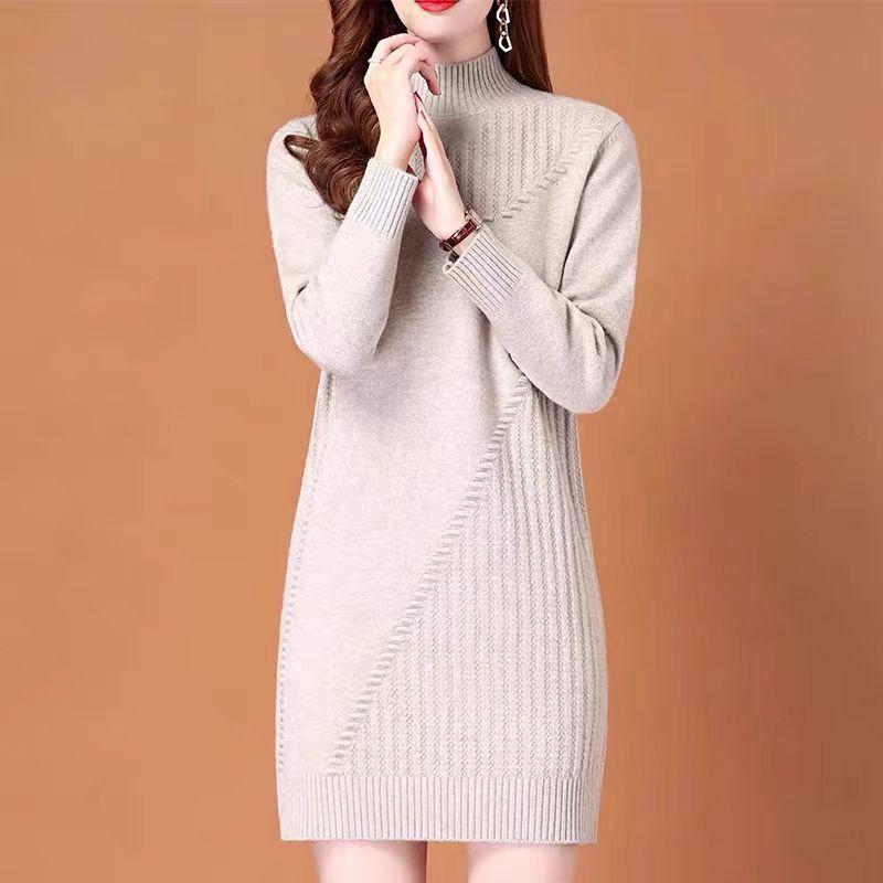 Sweater Women's Autumn and Winter Half Turtleneck Knitted Sweater Base Layer Thickened Mid-length Pullover Loose Sweater