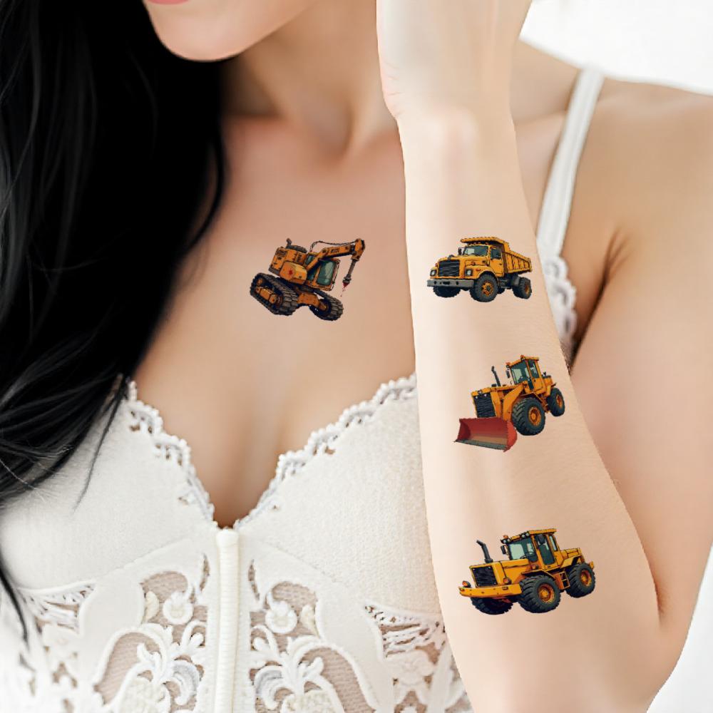 28pcs Cartoon Truck Tattoo Stickers Waterproof Temporary Tattoos for Boys Girls Body Art Arm Semi Permanent Tattoo Sticker Gifts