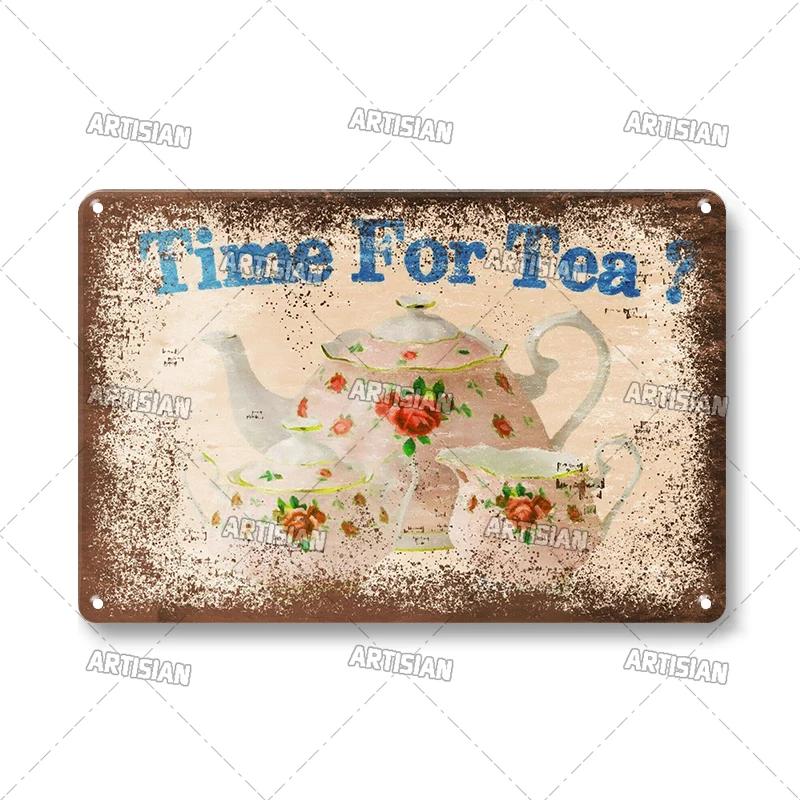 Vintage Coffee Metal Tin Sign 1pc - Retro Tea Time Poster, Decorative Plate, Industrial Wall Decor for Home/Bar/Cafe