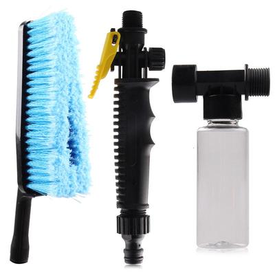 Multifunctional Car Wash Brush with Soft Bristles, Long Handle, Foam Bottle, and Water Spray for Tires and Dust Removal