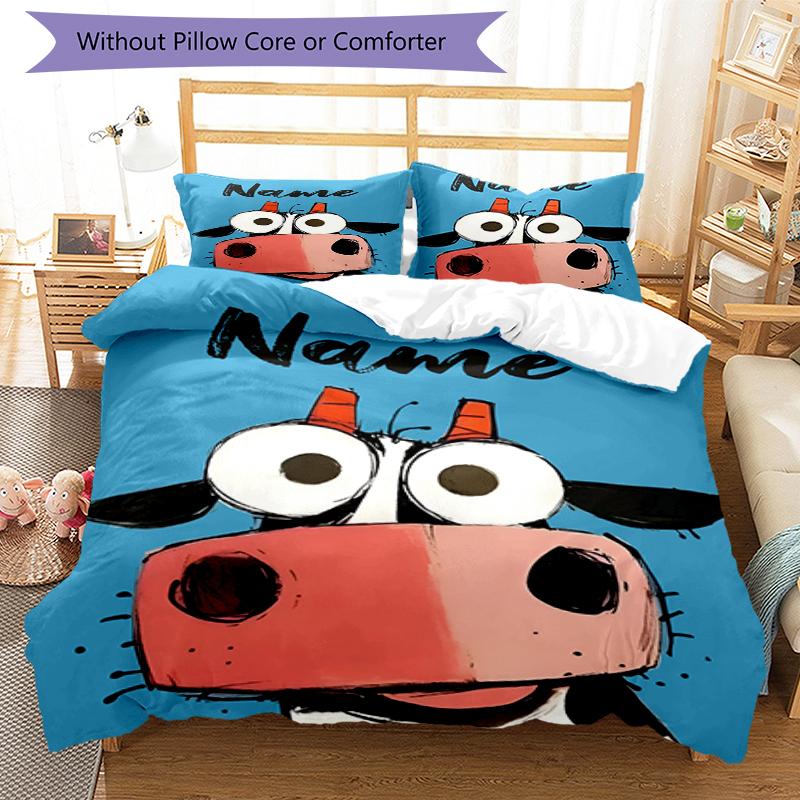 3pcs Custom Name Cow Bedding Set Duvet Cover Closure Includes 1 Duvet Cover & 2 Pillowcases, Soft and Comfortable for All Seasons.