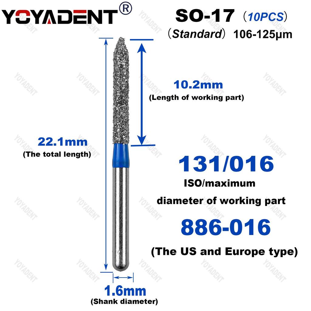 10Pcs/Pack Dental Diamond Burs SO Type Extra Coarse/Coarse/Standard Dentistry Drills For High Speed Handpiece Dia.1.6mm