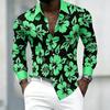 Herren Retro-Blumenprint Langarmhemd mit schwarzem Hintergrund, Hell