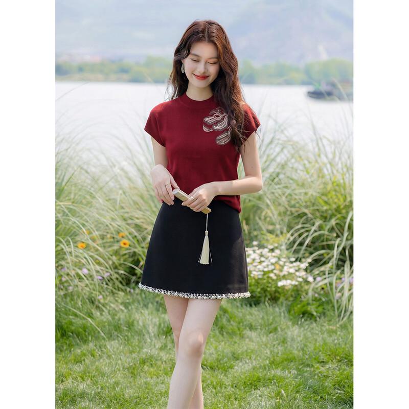 Mokana Women's National Style Stand Collar Short Sleeve T-Shirt