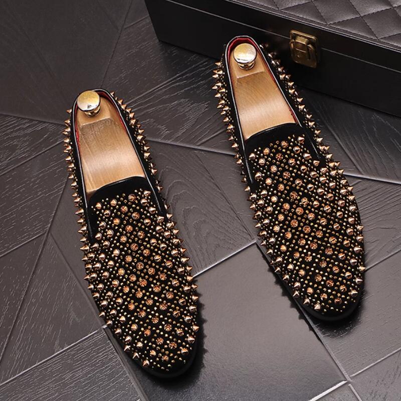 Fashion Summer Men's Overstep Leather Shoes Fashion Riveted Loafer Beanie Shoes Fashion Hair Stylist Men's Shoes  A9