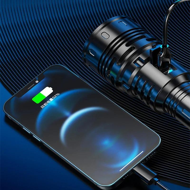 10000MAH Powerful LED 10000mah Flashlight Charging Telescopic Focus Remote Long Strong Hand Lamp Laser Camping Torch Zoom Display