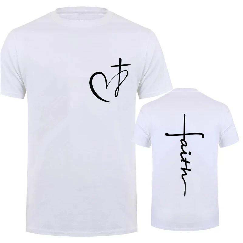 Heart Cross Print T-shirt for Men Clothes Faith Male T-shirts Summer Plus Size Tee Shirt Oversized T Shirt Jesus Tops