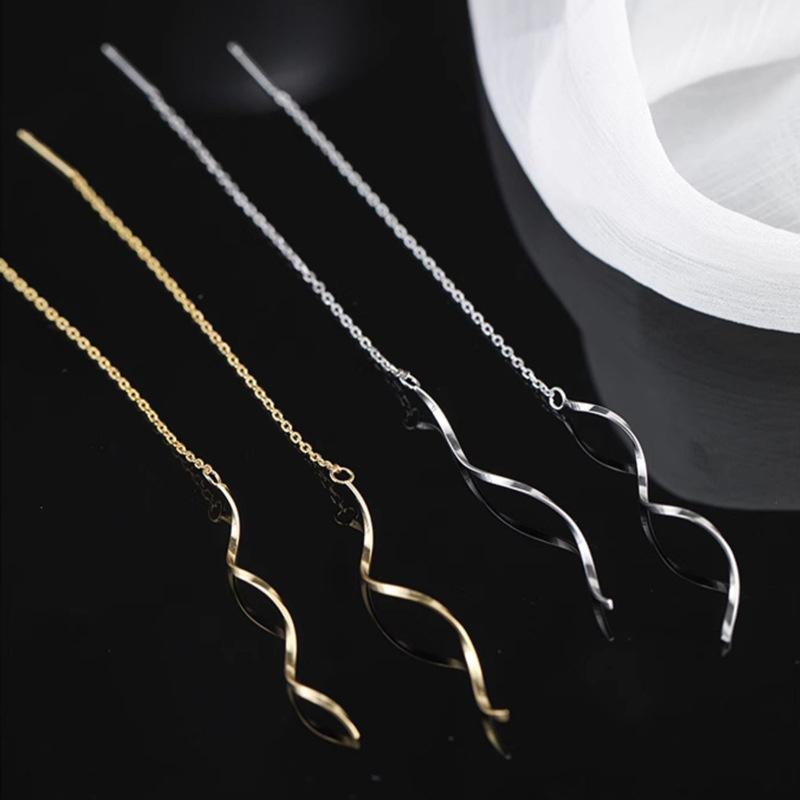 Accessories for Women Long Tassel Threader Earrings for Women Wave Shaped Simple Long Chain Earring Wedding Party Zircon Gift