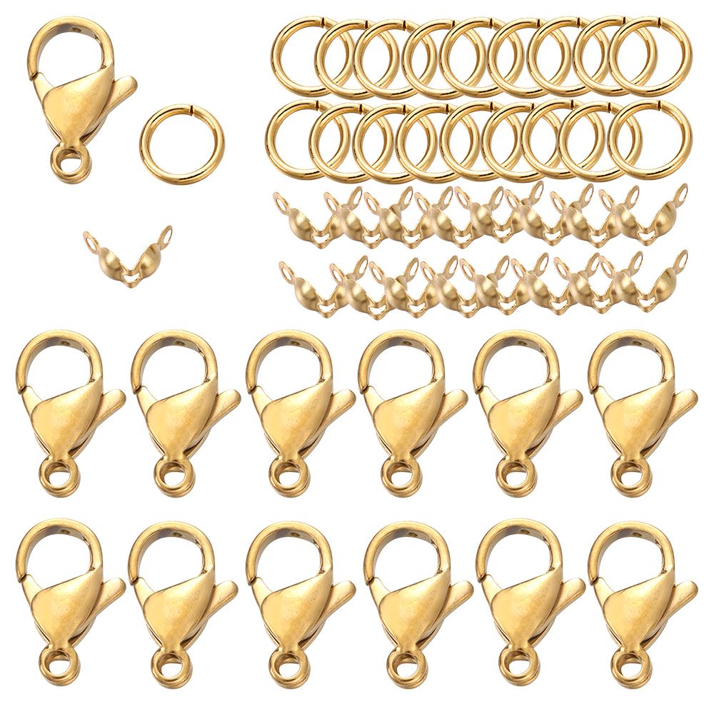 80Pcs/Set Stainless Steel Lobster Clasp Jump Rings Connectors Clasp Crimp End for Bracelet Necklace Chains DIY Jewelry Making