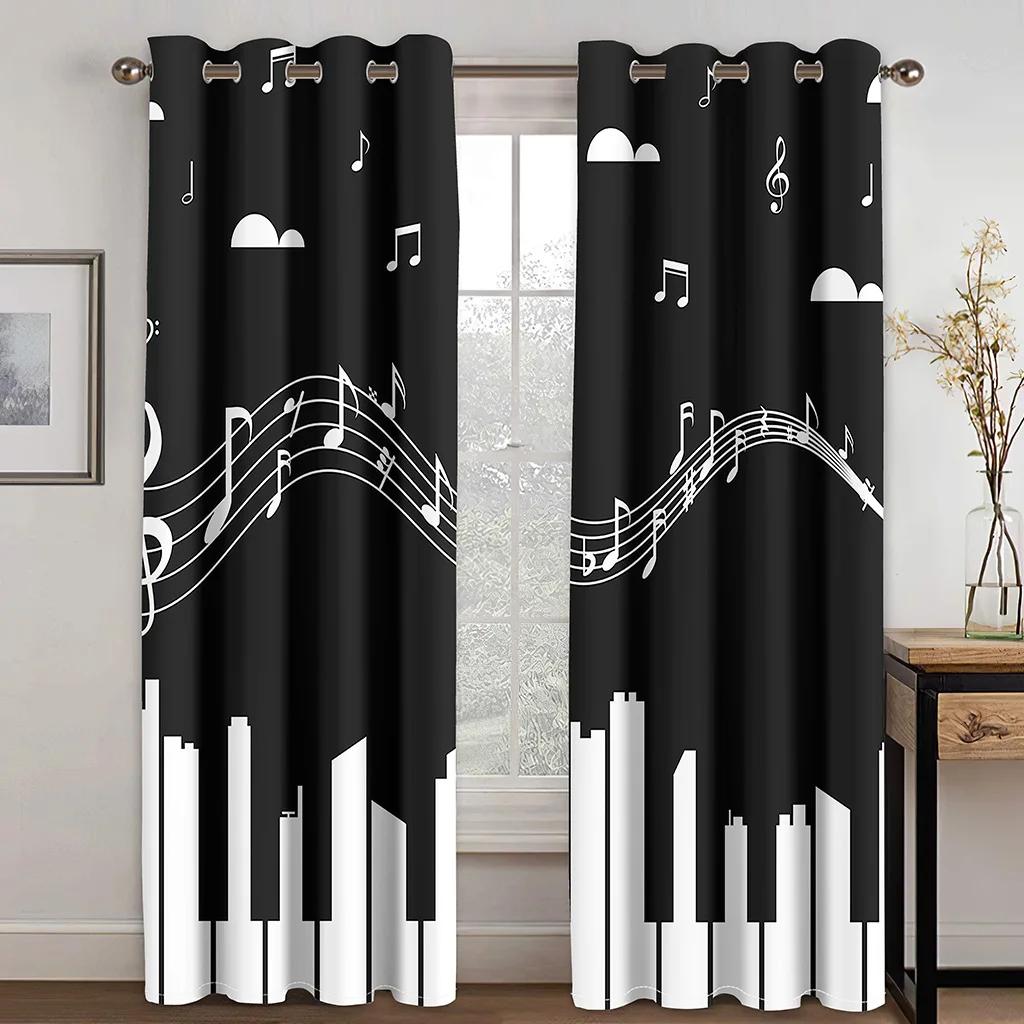 Music Notes Piano Blackout Window Curtain for Bedroom Living Room Bathroom Kicthen Door Hall Home Hook High Shading New Pattern