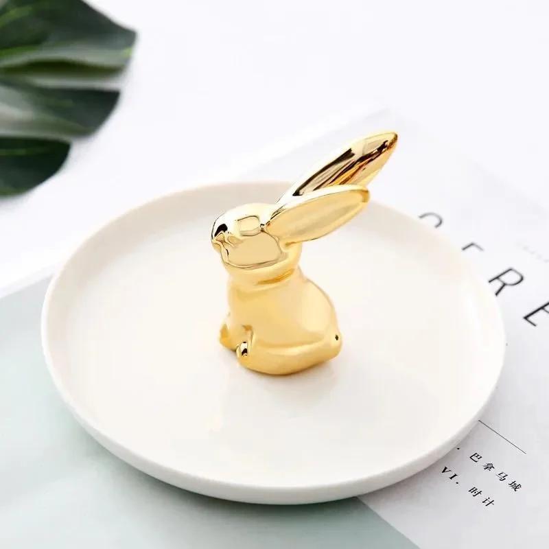 European Style Dressing Table Golden Animal Horse Rabbit Ceramic Jewelry Storage Tray Jewelry Storage Box