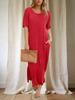 Womens T Shirt Dress Drop Shoulder Side Slit Loose Maxi Dress With Pockets