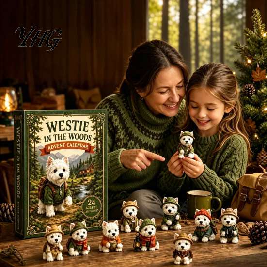 Holiday Collectible Mini Figures Westie in The Woods Advent Calendar, 24-Day Christmas Countdown Unique Eve Gift Dog Figure Set, West Highland