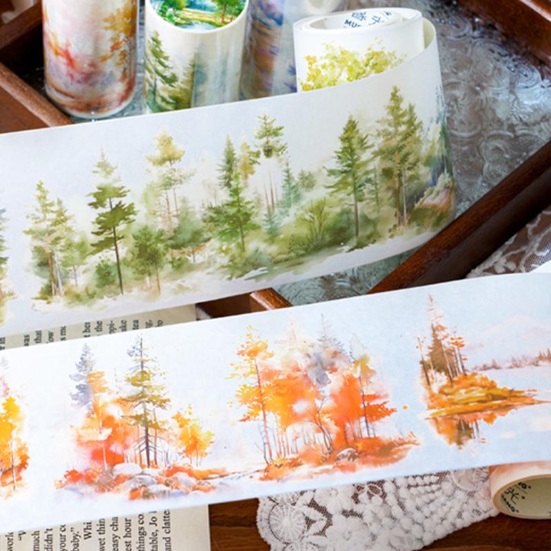 200cm/roll Mountain Forest Theme Landscape Decoration Tape Pattern Hand Account Landscape Tape Creative Collage DIY Decoration