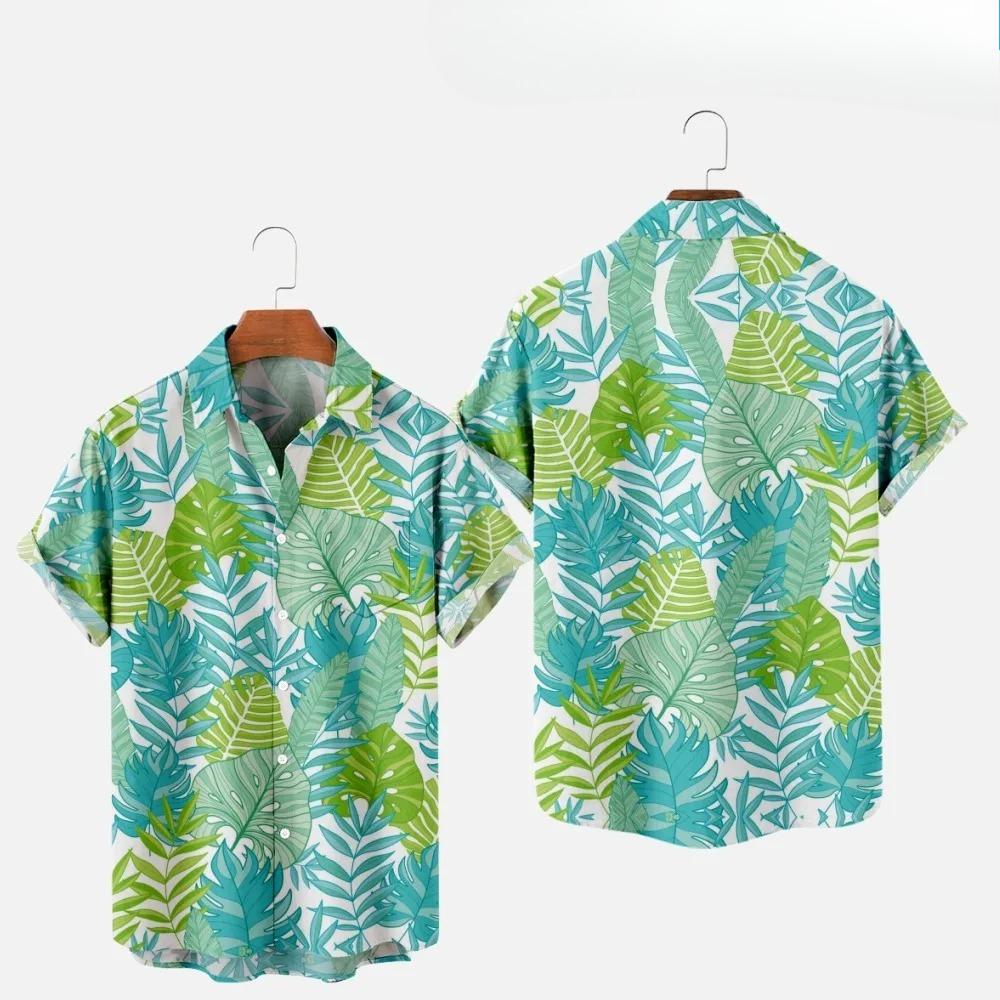 Men's Fashion Summer T-Shirts Hawaiian Print Cozy Casual One Button Shirts Short Sleeve Beach Oversized Shirts