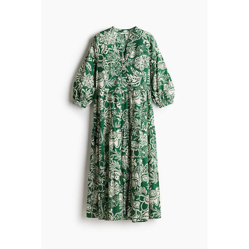 

HM Women s Clothing Dress 2025 Autumn New Arrival Long Sleeves Loose French Layered Plant Print Dress 1275665