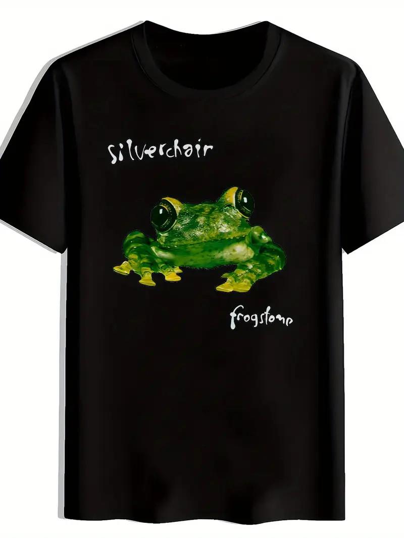 Men s Black T-Shirt | Silverchair & Frogstomp Print, Casual Crew Neck Short Slee S