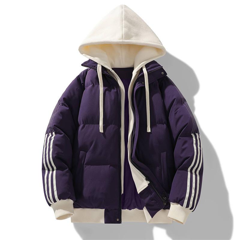 Fake Two-piece Cotton Jacket for Men In Winter New American Casual Hooded Thickened Warm Cotton Jacket