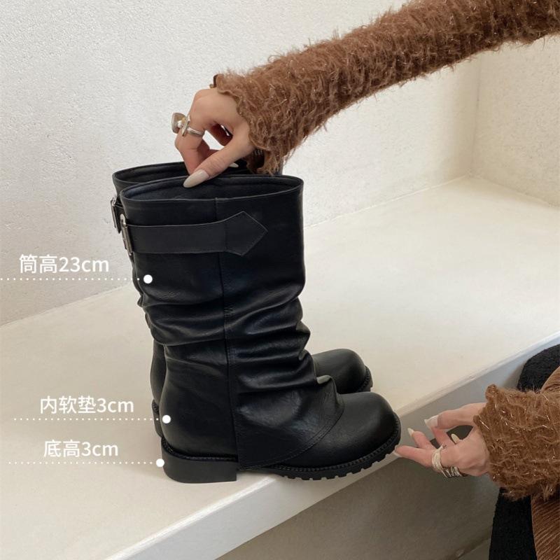 

Женские полусапоги осень-зима Maillard 2025 новые ретро ботинки Мартин полированные и бархатные ботинки на платформе женские ботинки с подкладкой 40 чёрный