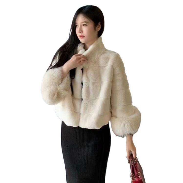 2024 winter new imitation fox hair short coat women's fur plush integrated fur thickened warm celebrity coat