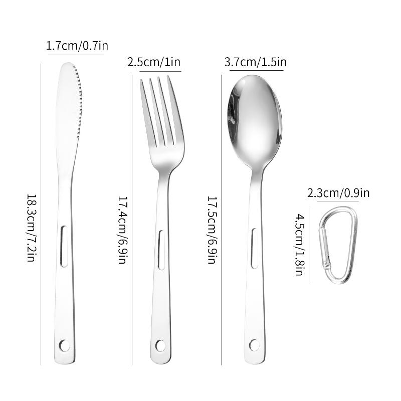 3Pcs Portable 430 Stainless Steel Tableware With Carabiner Outdoor Camping Picnic Knife Fork And Spoon Set Travel Tableware