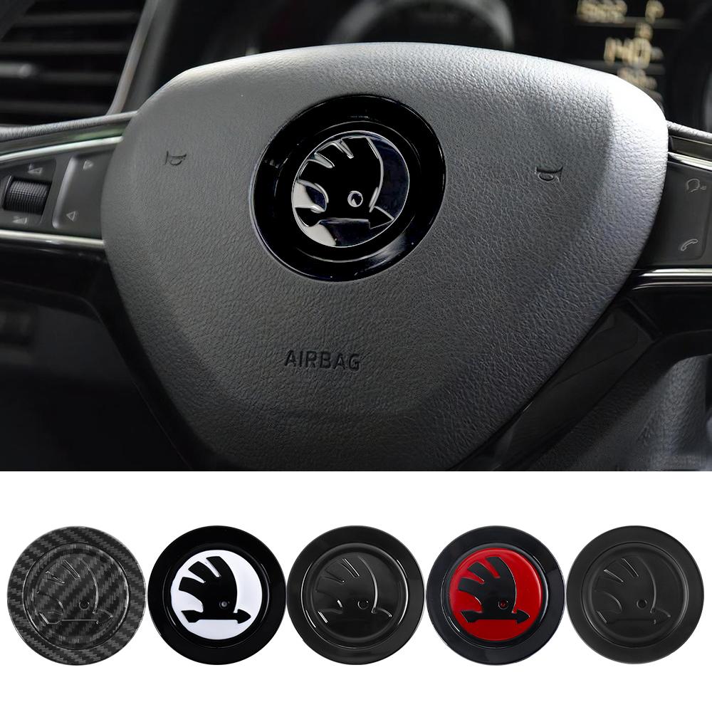 Carbon Fiber Car Steering Wheel Badge Sticker Inner Modified Decal For Skoda Kodiaq Octavia Enyaq Kamiq Scala Rapid Superb Karoq