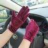 Women's Gold Velvet Etiquette Gloves - Knitted Warm Five-Finger Design for Autumn and Winter