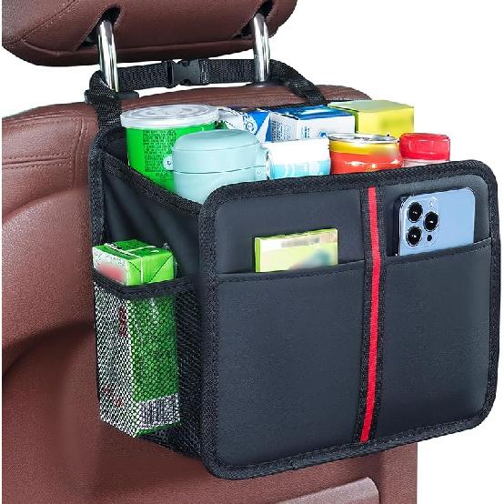 Hanging Car Seat Organizer Backseat Car Organizer - Premium PU Leather Car Backseat Organizer Road Trip Essentials, Multifunction Car Seat Back Open-Top