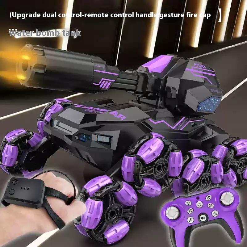 Remote controlled tank vehicle gesture sensing drift can fire water bombs, six wheel four-wheel drive off-road climbing toy