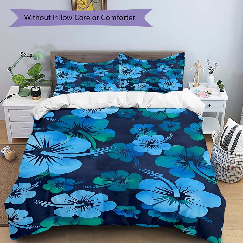 3pcs Blue Floral Print Bedding Set, Ideal for Home Use, Suitable for Bedroom Decor (1*Duvet Cover + 1/2*Pillowcases, No Core) yy250821175