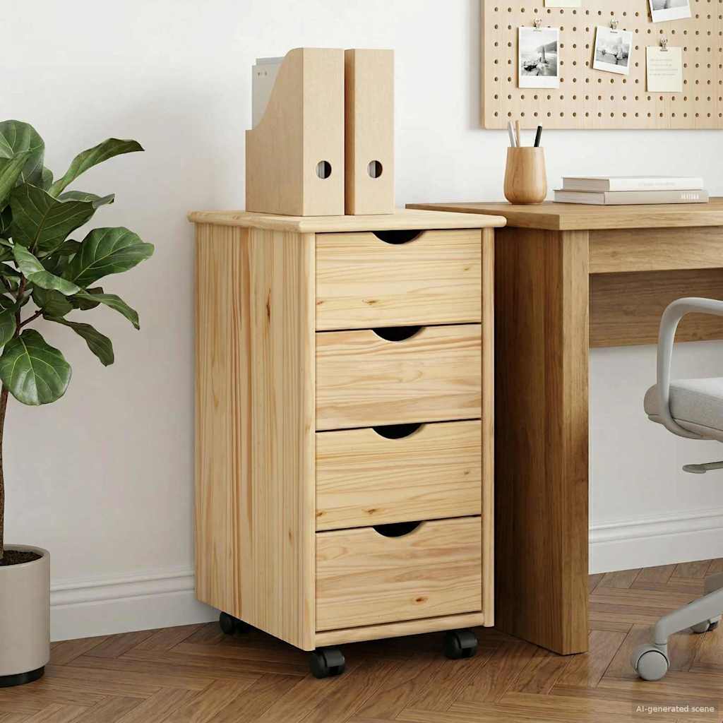 Mobile Cabinet with Wheels Brown 65.5 x 34 x 39 cm Solid Pine Wood