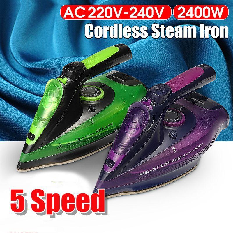 220-240V 2400W Electric Cordless Steam Iron 5 Speed Adjustable Charging Portable Clothes Ironing Steamer Ceramic Soleplate