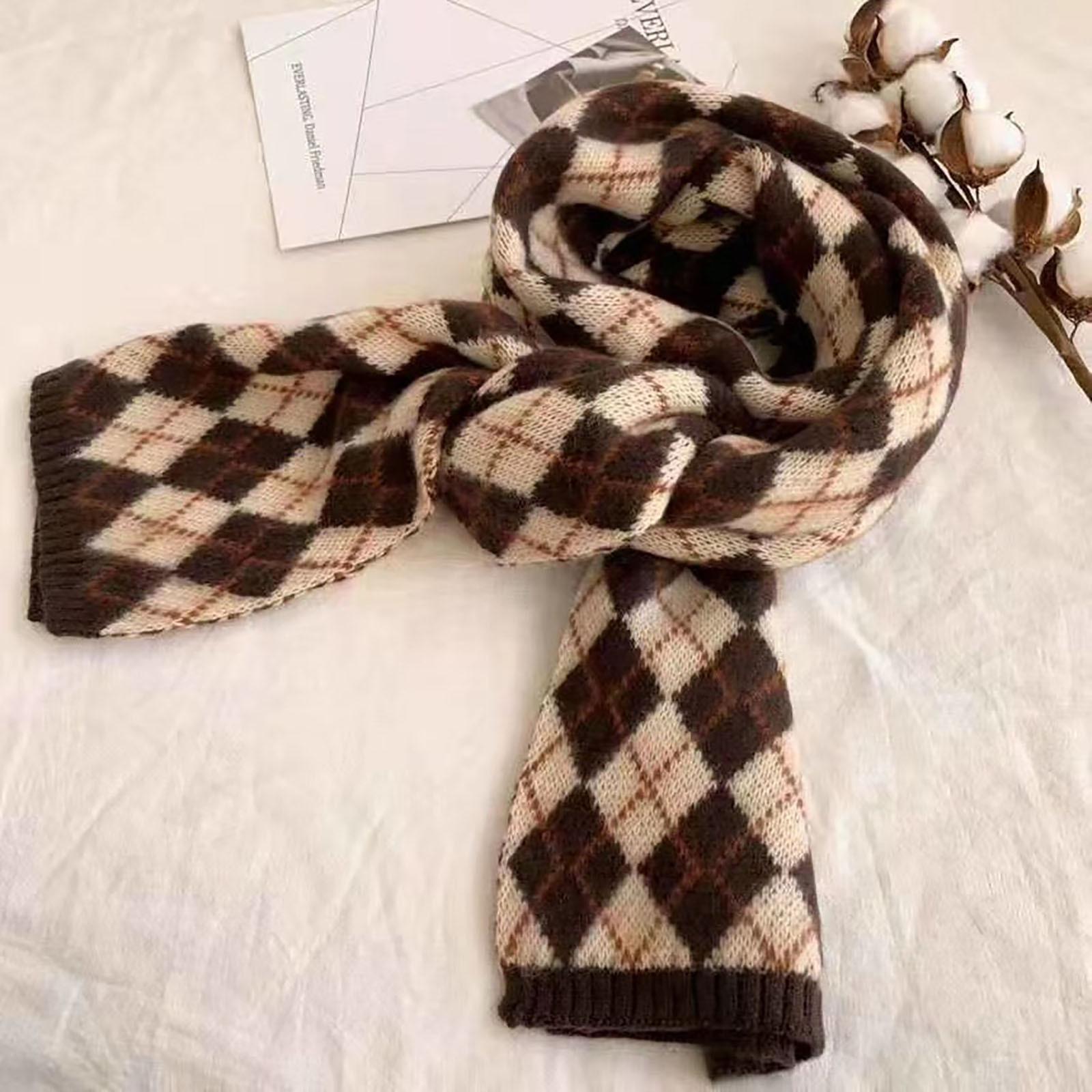 

Women Casual Fashion Diamond Lattice Printed Balinese Scarf One Size коричневый