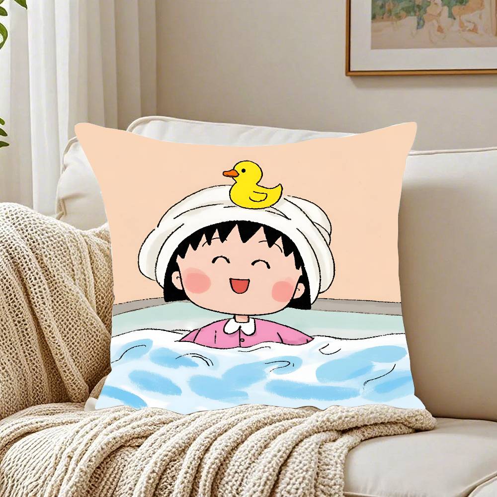 Cherry Maruko-chan Pillow Case Pattern Printed Pillowcase for Living Room Sofa Cushion Cover & Bedroom Decor