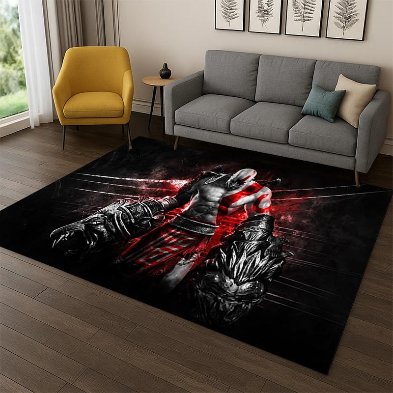 Retro God of War Game Kratos Carpet Rug for Bedroom Living Room Sofa Playroom Doormat Home Decor,Kid Area Rug Non-slip gift