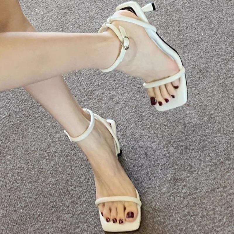 

Women High Heel Sandals Summer Casual Female Woman Square Heel Open Toe Strap Wedge Shoe 2025 New Elegant heels 35 бежевый