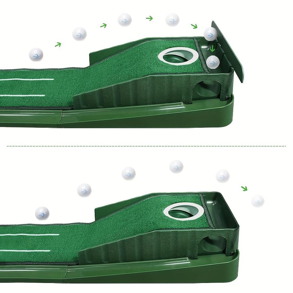 Indoor Golf Putting Mat with Auto-Ball Return & Behind-the-Hole Ball Collector - Putter Alignment Guides At 3, 5 & 7 Feet