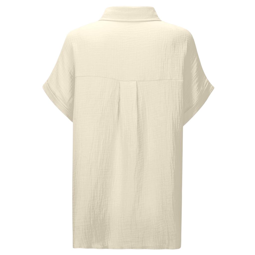 Womens Summer Fashion Color Lapel Casual Button Pocket Short Sleeved Shirt Top