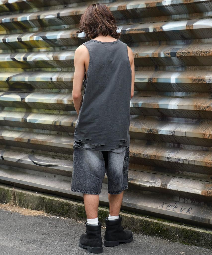 WEGO Distressed Tank Summer Size Sumikuro Men's Top, Sleeveless, Outfit, Streetwear, Gift, L,