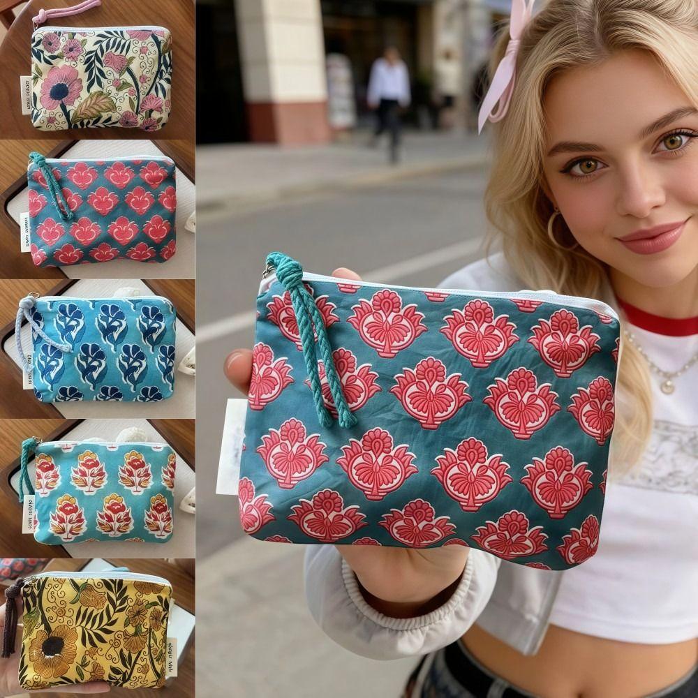 Fashion Vintage Sanitary Napkin Bag Indian Style Cotton Bohemian Coin Purse Mini Zipper Makeup Bag Cosmetic,earphone Etc Storage