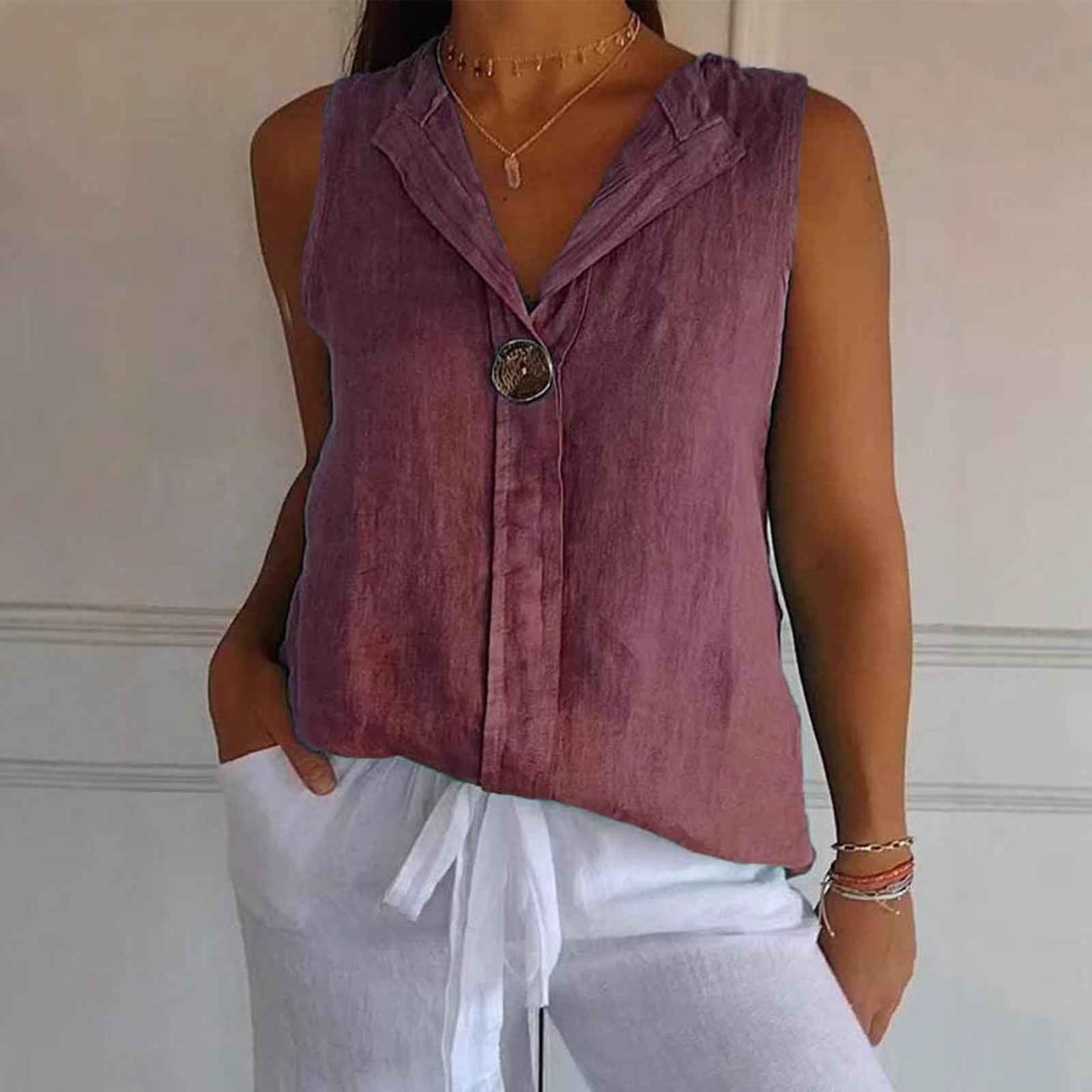Women s Sleeveless V Neck Button Front Casual Vest Top Lightweight Chiffon Fabric Relaxed Fit Summer Blouse XXL винный