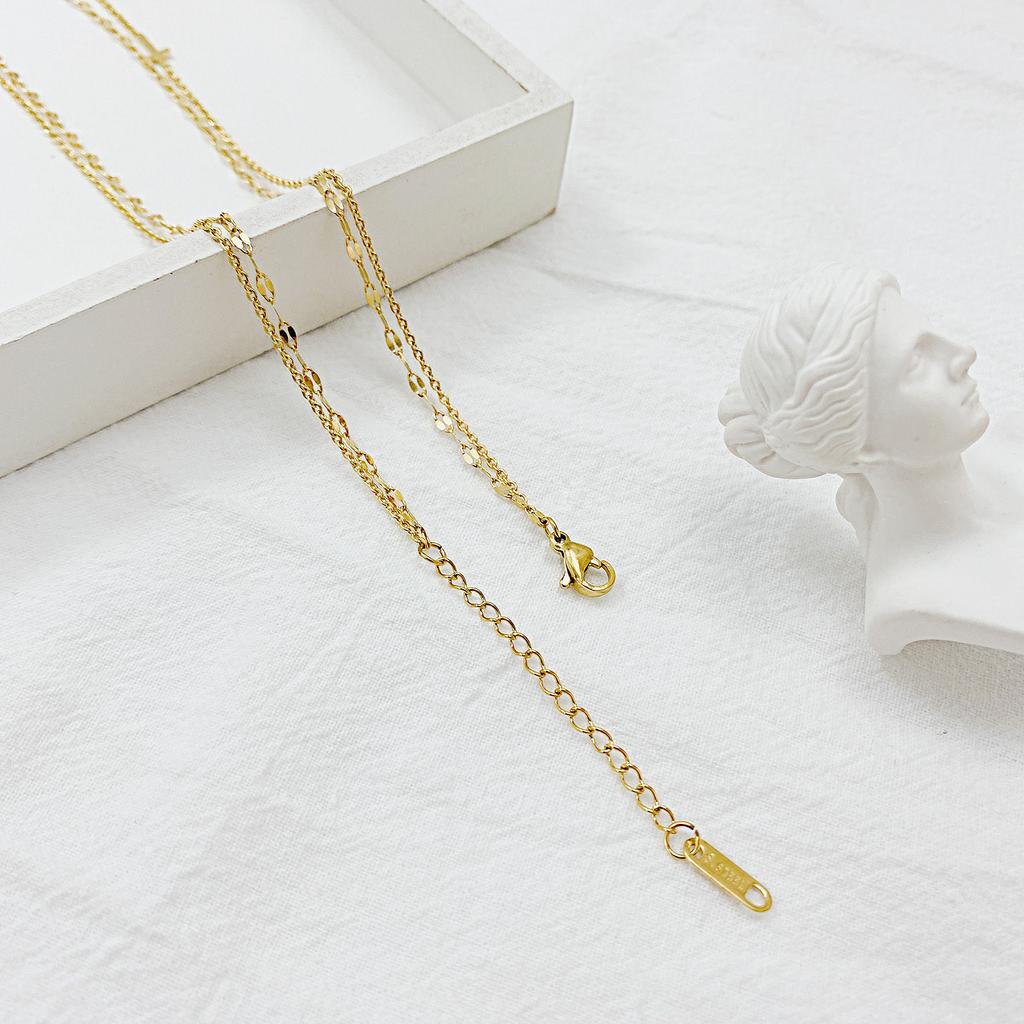 Fashion Double Titanium Steel Necklace Trend Stacked Stainless Steel Cross Necklace